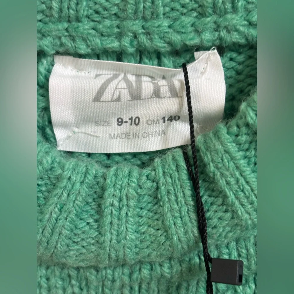 Zara Mint Green Girls Quilted Chunky Knit Swaeter Size 9-10 Years - Picture 3 of 6